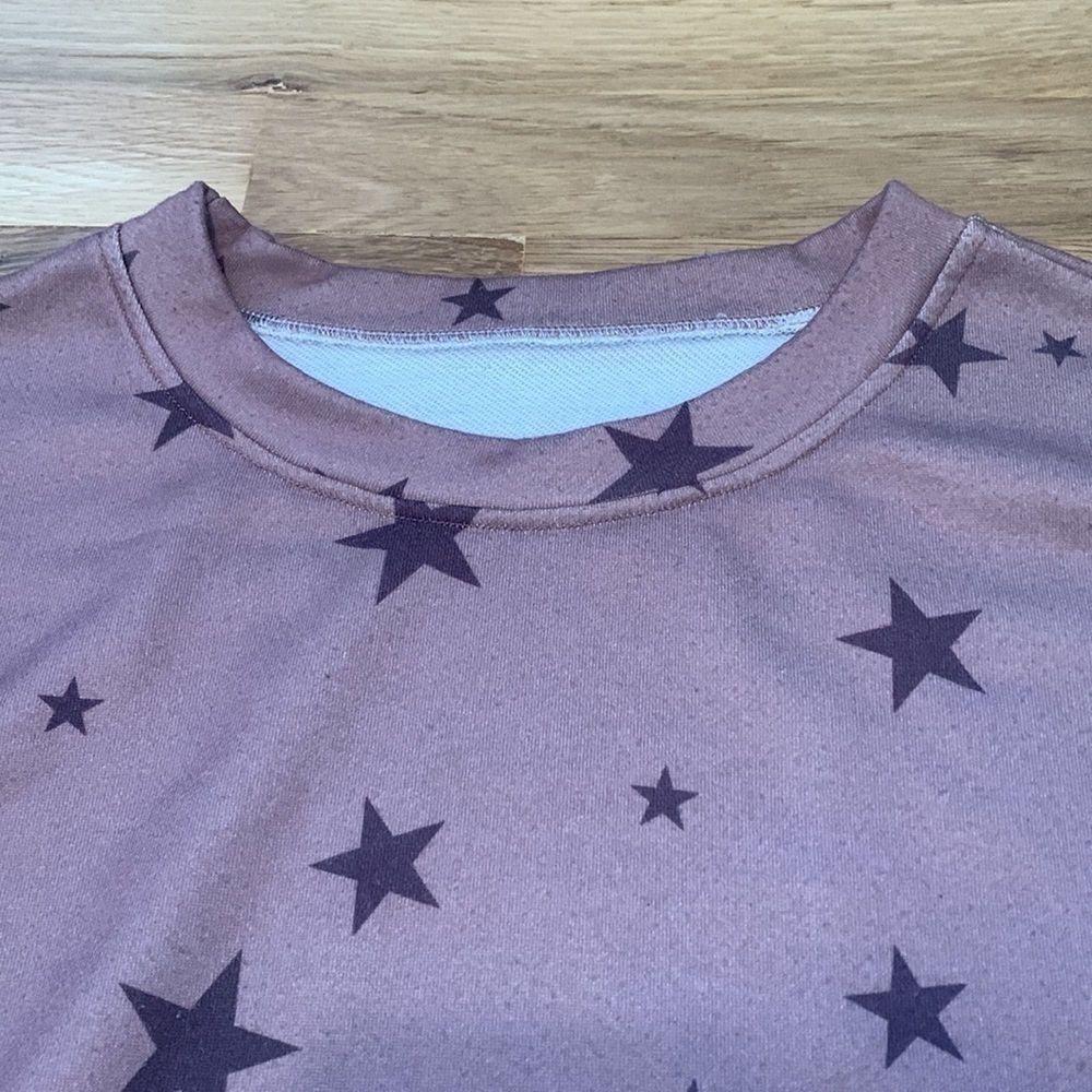 Star Patterned Crewneck Pullover Drop Shoulder Long Sleeve Sweatshirt Women’s S - Picture 2 of 12